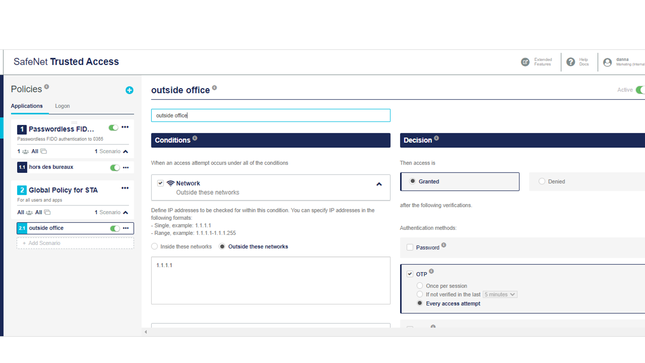 screenshot of SafeNet Trusted Access